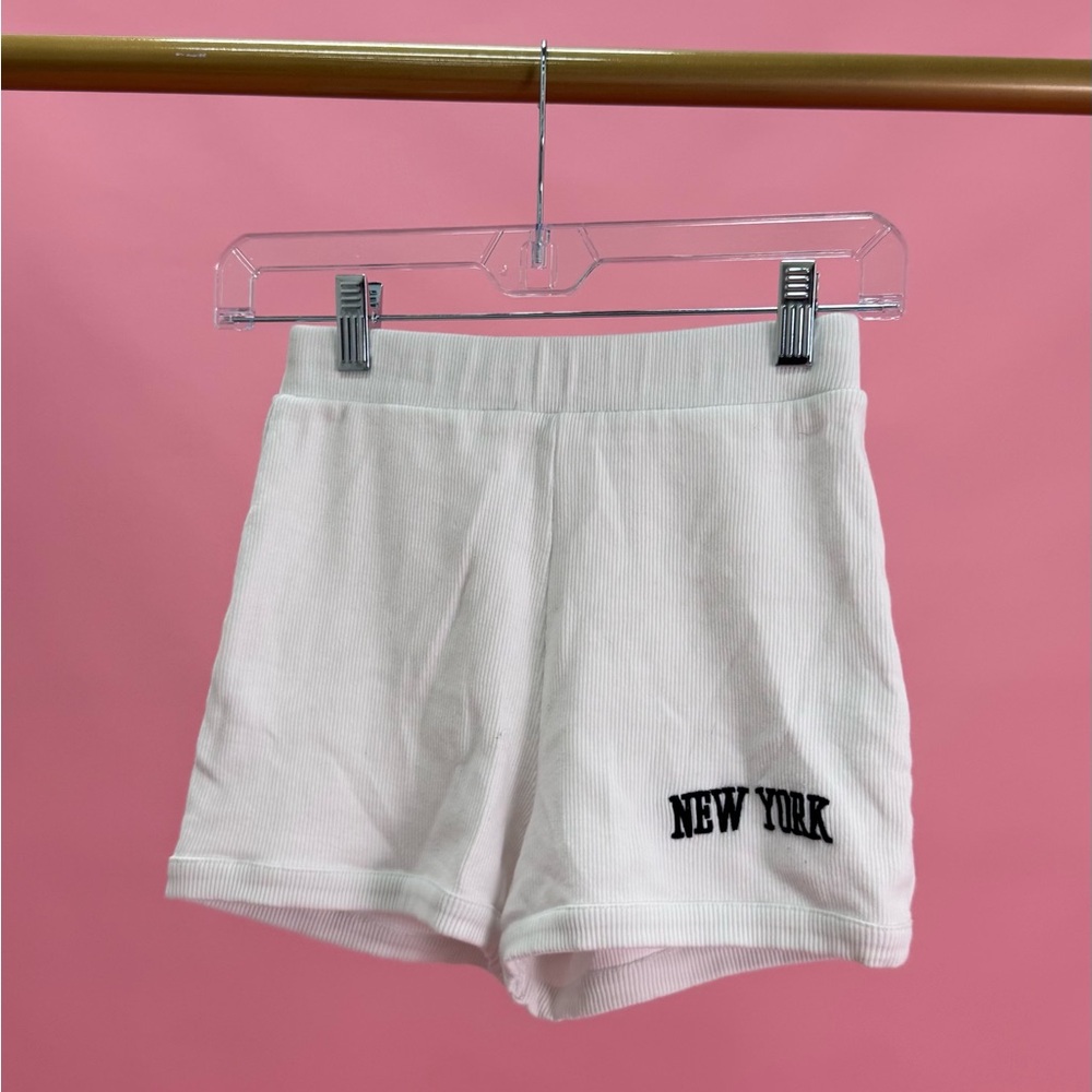 Zara White Athletic Shorts with New York Print